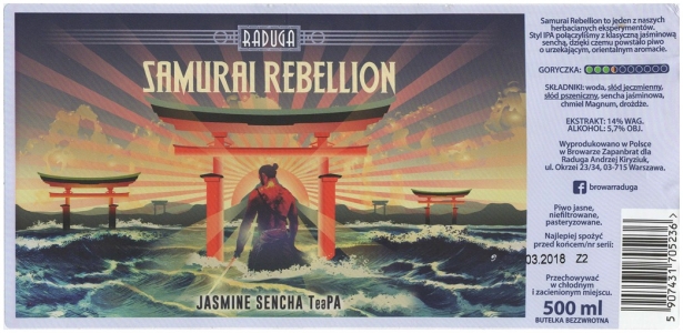 Browar Raduga (2018): Samurai Rebellion, Jasmine Sencha Tea Pale Ale