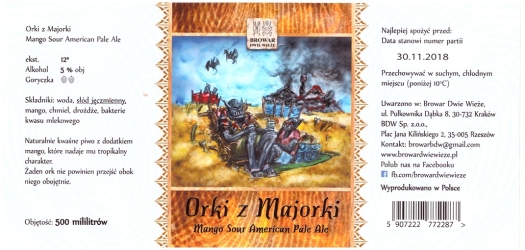 Browar Dwie Wieże (2018): Orki Z Majorki, Mango Sour American Pale Ale