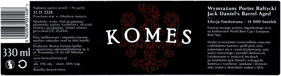 Fortuna 2024 12 Komes Wymrazany Porter Baltycki Jack Daniels Barrel Aged