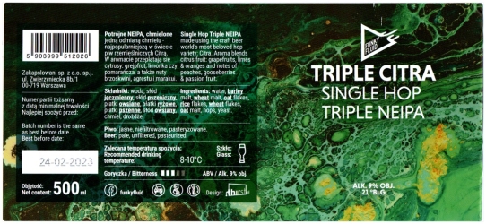 Funky Fluid 2022 12 Triple Citra Single Hop Triple Neipa