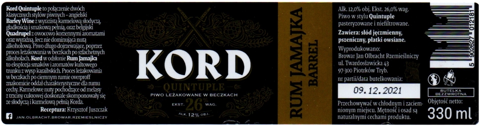 Jan Olbracht 2024 12 Kord Quintuple Rum Jamaica Ba