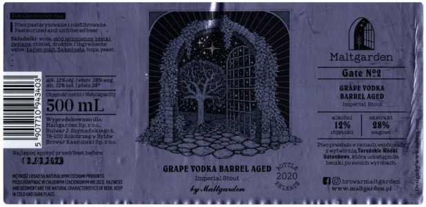 Malgarden 2024 12 Imperial Stout Grape Vodka Barel Aged