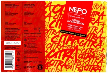 Nepomucen 2024 07 Crazy Lines 54 Citra Domination Citra Single Hop West Coast Ipa