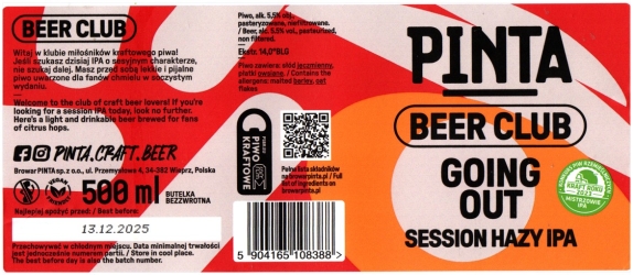 Pinta 2025 06 Beer Club Going Out Session Hazy Ipa