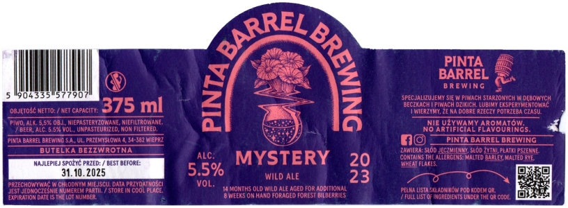 Pinta Barrels Brewing 2024 12 Mystery Wild Ale