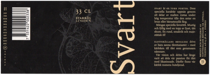 Slottkallans Bryggeri 0000 Svart Starkol