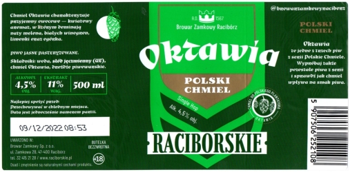 Browar Zamkowy Racibórz (2022): Raciborskie - Oktawia - piwo jasne