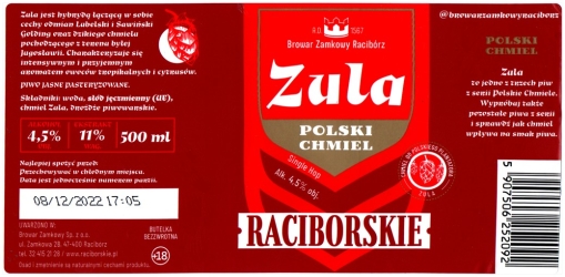 Browar Zamkowy Racibórz (2022): Raciborskie - Zula - Piwo Jasne